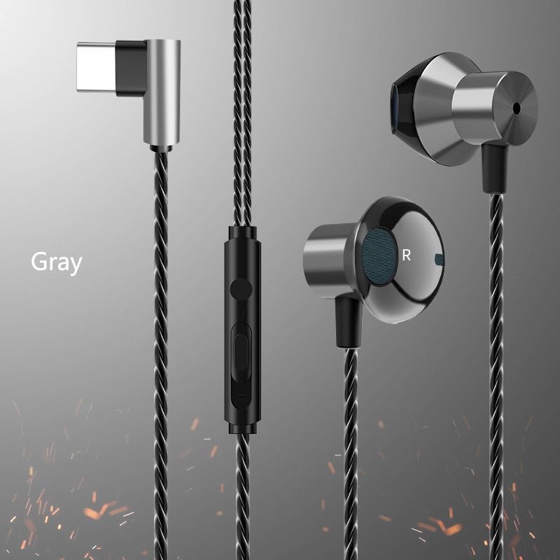 BGreen Cell Phone Type C Earphones Mobile Phone Game Headset With Metal Cover Microphone