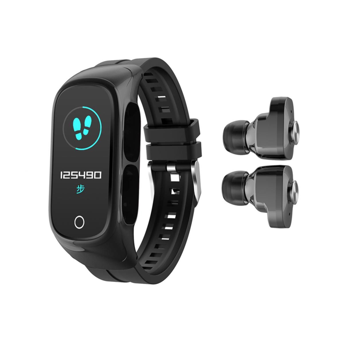 2-In-1 Smart Watch TWS Earbuds Fitness tra-cker True wir-eless BT5.0 Headpho-nes Pedometer Calorie Counter Activity tra-cker Smart Bracelet Wrist Band Heart Rate Blood Pressure Sleep Monitor