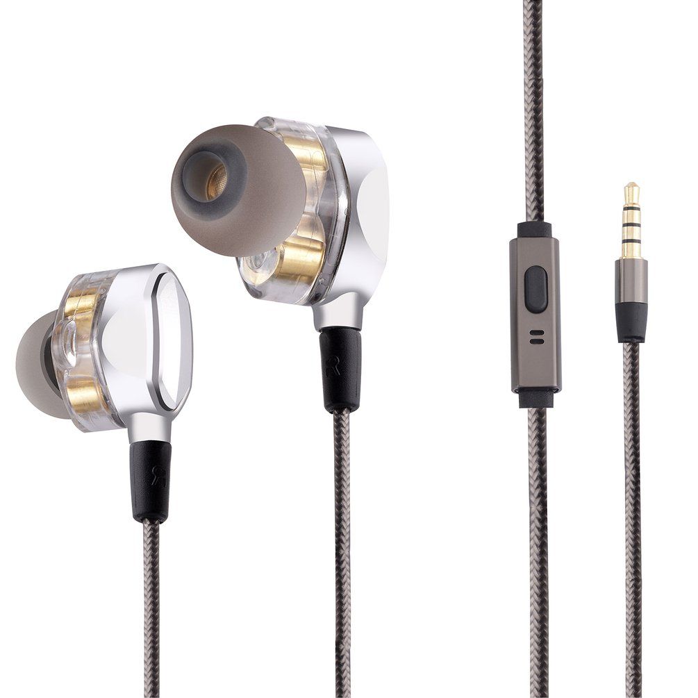 [Clearance]Dual Driver Earphones Super Bass HIFI 3.5mm Sport In-Ear Earbuds Earphones-black