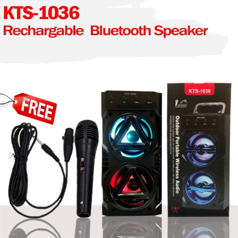Portable Wireless Bluetooth Speaker with Microphone Special LED Light SD Card Aux USB Supported FM Radio (KTS 1036)