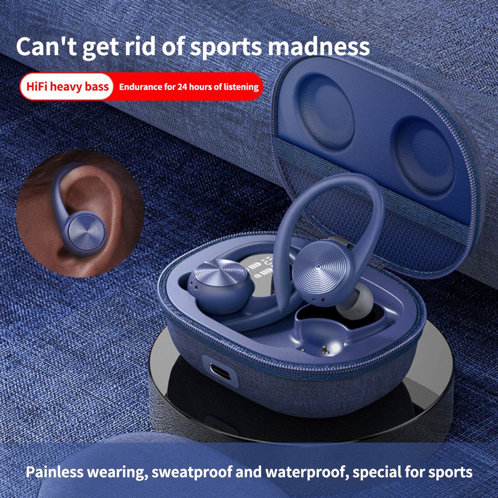 Sports Bluetooth-Compatible Wireless Headphones with Mic IPX5 Waterproof Ear Hooks Bluetooth Earphones HiFi Stereo Music Earbuds with silicone material