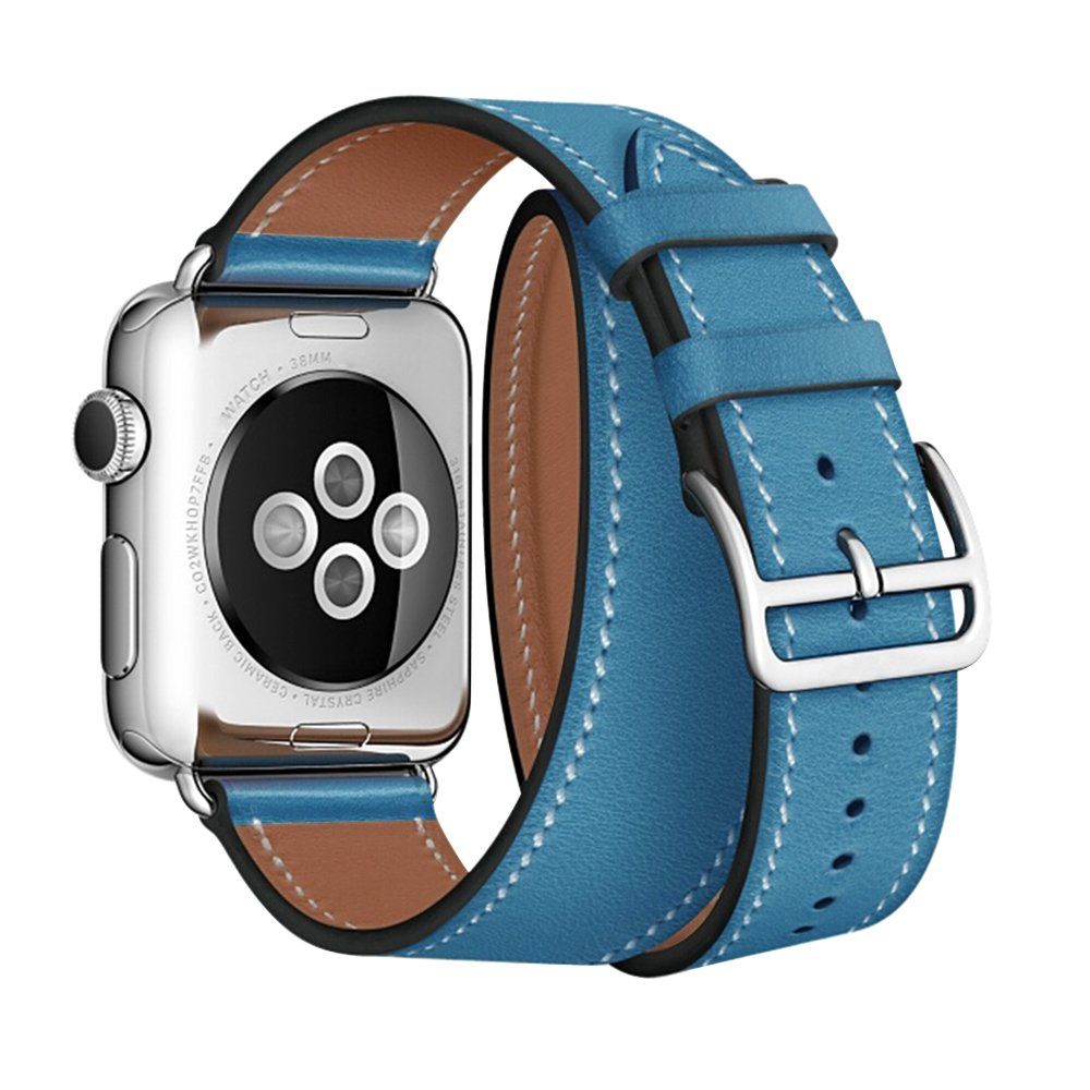 Double Tour  Extra-long Leather Loop for Apple Watch Band 42mm 38mm 40mm 44mm Bracelet Strap for iWatch 5 4 3 2 1 SE 6 Correa