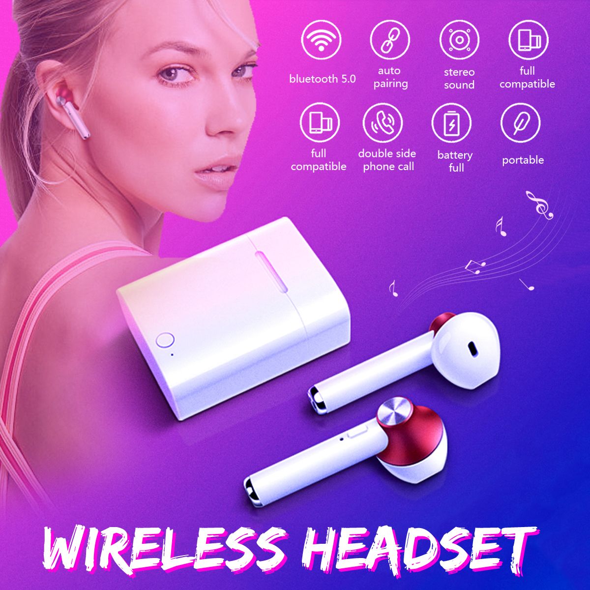 Economic Bluetooth 5.0 Wireless Earphones in-Ear Wireless Earbuds Smart Noise Reduction Mini Headphones with Charger Box