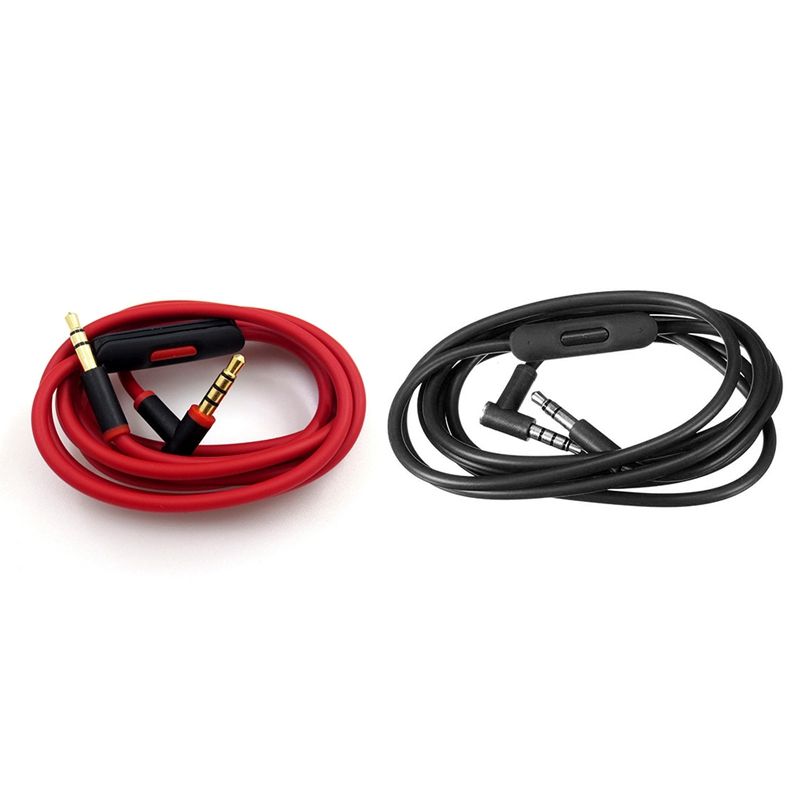 2x Remote Talk Audio Cable for Beats Studio, Executive, Mixer, Solo HD, Wireless, and Pro Headphones(Black+Red&Black)