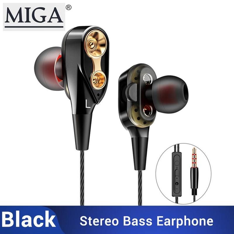 F02 Wired Earphone For Phone Dual Driver HiFi Stereo In-Ear Headset 3.5mm Sport Running Headphones With Microphone Earbuds