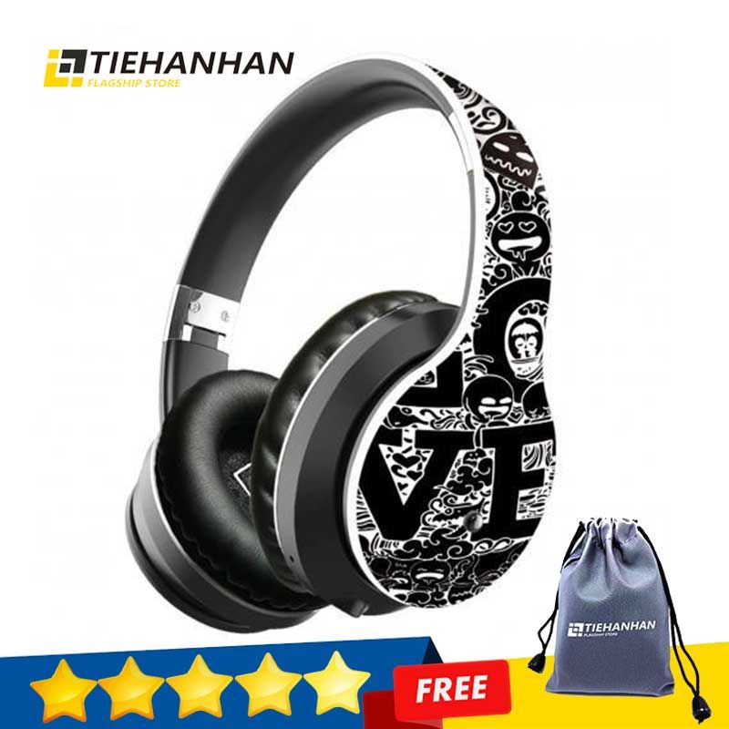 NYT Bluetooth 5.0 Headphones Fashion Graffiti Headset Wireless Earphone 3D Stereo Hifi Noise Reduction Music Headset Support Tf Card