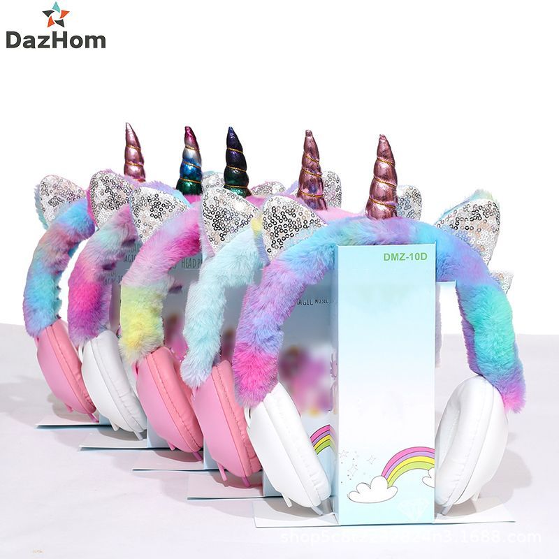 DMZ-10A Unicorn Color Plush Headset Cartoon Headphone Gift Headphone Reliable and safe with wear-resisting property