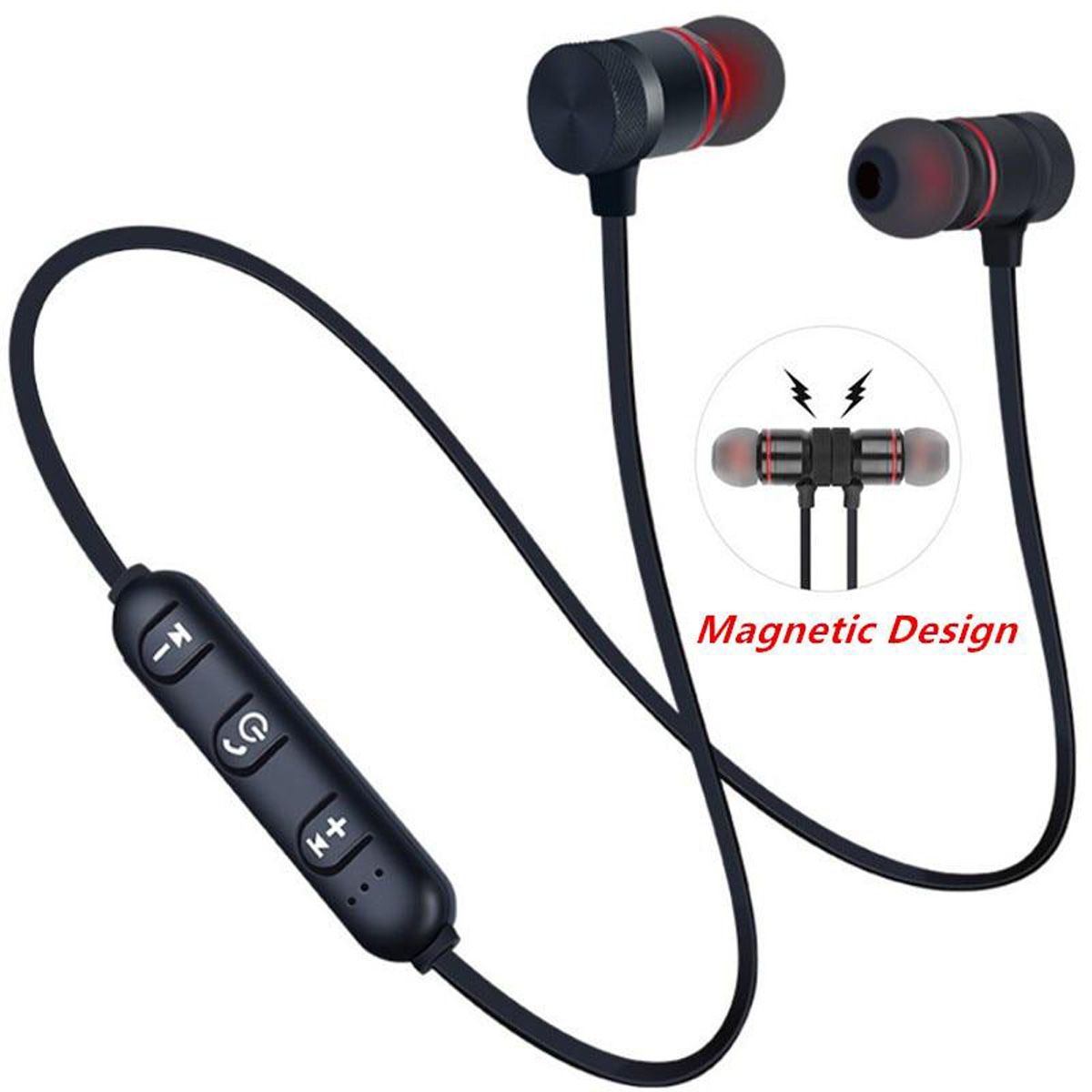 Wireless Sports Bluetooth Magnet Earphone With Mic - Black - Neckband
