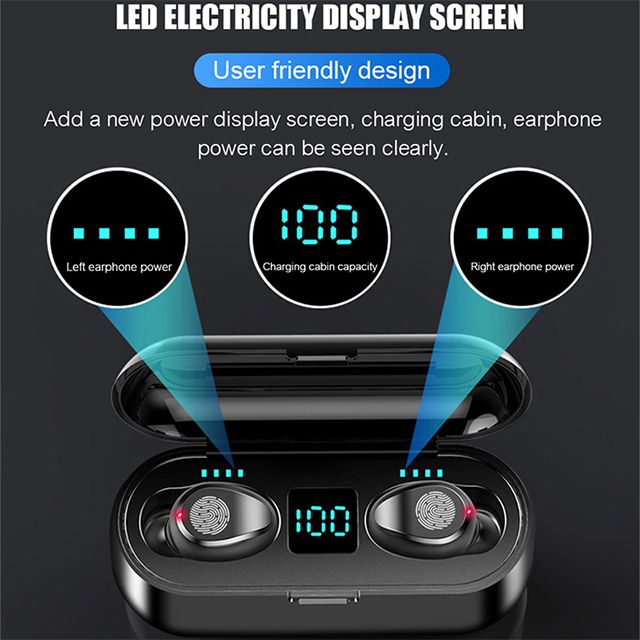 F9 Tws BT5.0 True Wireless Headphones Headset Earbuds Lcd Digital Electric Quantity Waterproof Noise Reduction Wireless Earphone