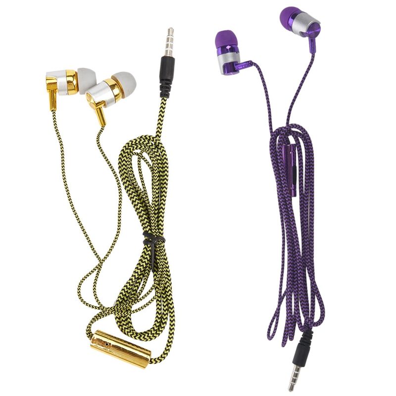 2 Pcs H-169 3.5mm MP3 MP4 Wiring Subwoofer Braided Cord, Universal Music Headphones (Gold & Purple)