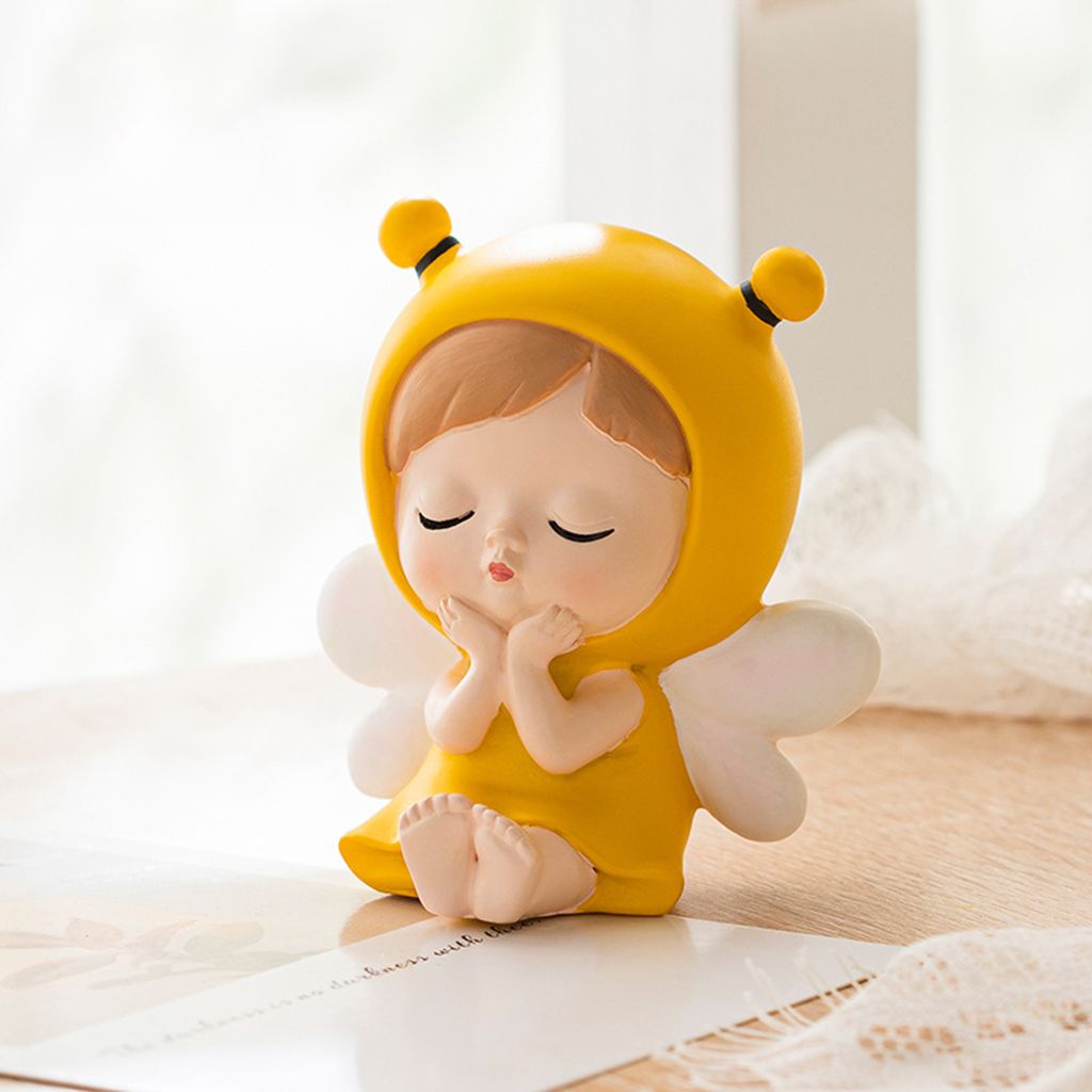 Piggy Bank Cartoon Bee Girl Sitting Sculpture Money Box Figurine Home Decor Sitting 6x4.5x7cm