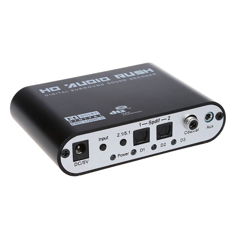 5.1 Audio Rush Digital Sound Decoder Converter - Optical SPDIF/ Coaxial Dolby AC3 DTS stereo(R/L) to 5.1CH Analog Audio (6RCA Output) Black