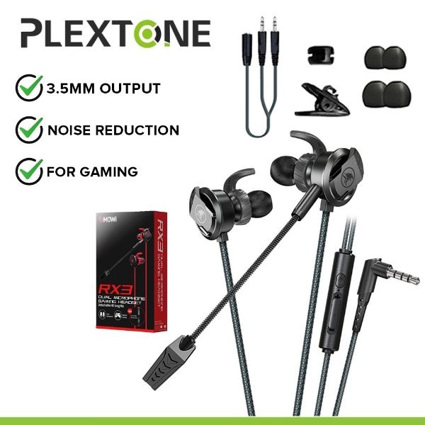 Plextone Mowi RX3 In-Ear Gaming Headset Dual Microphone Super Bass Headphone Active Noise Reduction with Detachable HD Long-Microphone