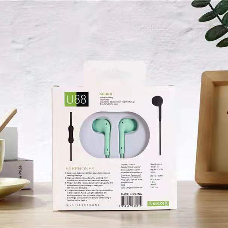 U19 Wired Earbuds 3.5mm Jack Headphones Earphones with Noise Canceling Microphone for iPhone Android Phone Tablet
