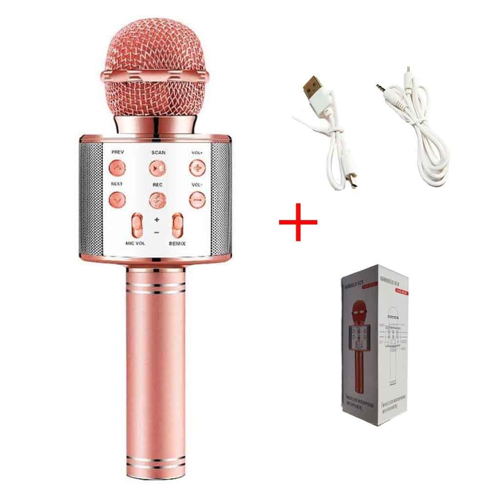 Wireless Karaoke Microphone Bluetooth Handheld Portable Speaker Home KTV Player with Dancing LED Lights Record Function for Kids A