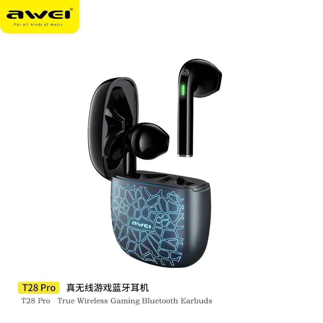 Awei T28 Pro Wireless Bluetooth Gaming Earbuds Cool LED Light Colour Change Ice Crack