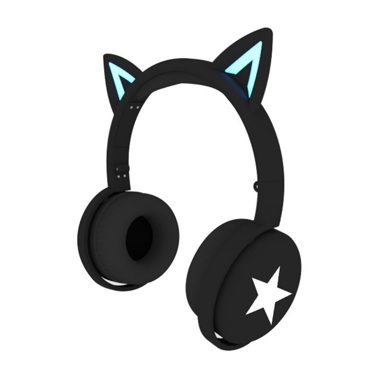 BK3 cat ear luminous head-mounted bluetooth headset new wireless cartoon folding heavy bass colorful 3.5m stereo jack for PC Phone brand new and high quality