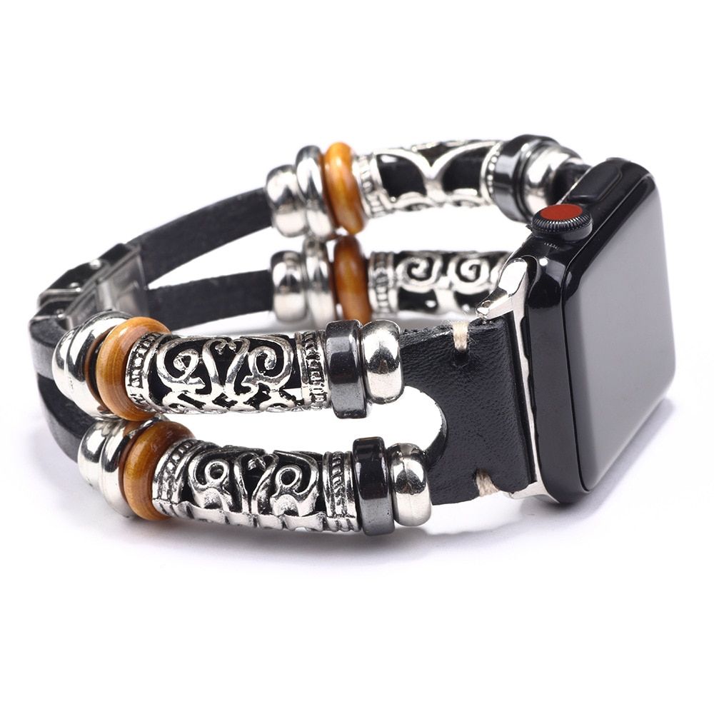 Vintage PU Leather Embossed Ornament Wristband For Apple Watch Series 4/3 Replacement Bracelet Strap For Women Men Accessories