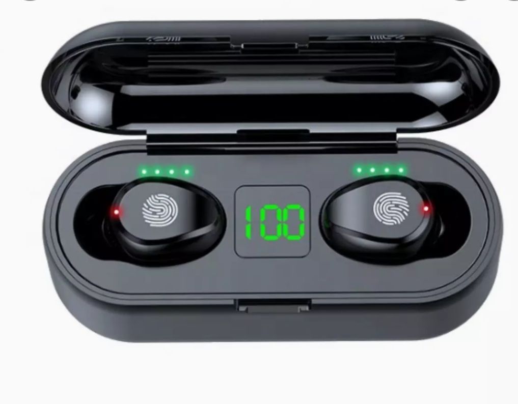 F9 Dual Wireless Earphone V5.0 TWS Wireless Earphone With LED Display Powercase Sports Wireless Headset With Microphone - Black