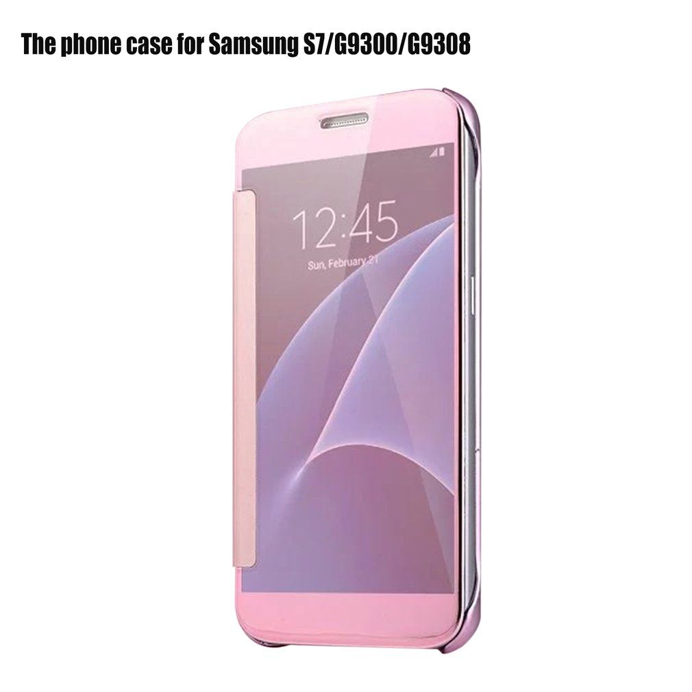 Smart Stay Window Mirror Surface Flip Type Mobile Phone Protective Cover Case Rose Gold For Samsung S7/ G9300/ G9308