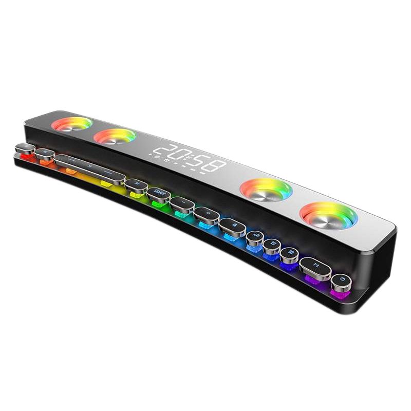Portable Wireless Game Soundbar USB 3D Stereo Bass Subwoofer AUX FM Home Digital Alarm Clock with Bluetooth Speaker