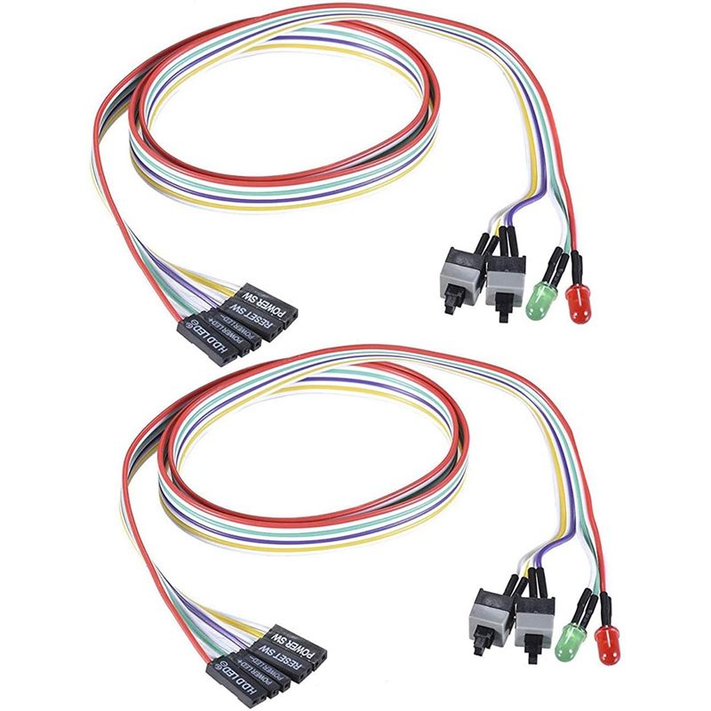 Computer Case ATX Power on Off Reset Switch Cable with 2 LED Light Light Red Green ATX Case Front Bezel Wire,65cm