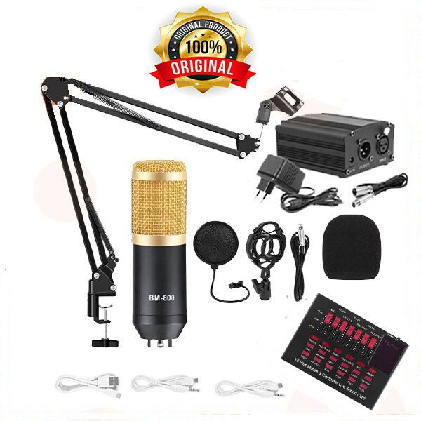 BM800  Professional Condenser Studio Record Microphone With Sound Card Live Microphone Package Phone & Computer