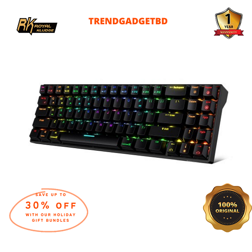 RK ROYAL KLUDGE RK71 70% HOTSWAPPABLE RGB Wireless Mechanical Gaming Keyboard BLACK/WHITE(SWITCH-BROWN.RED,BLUE)
