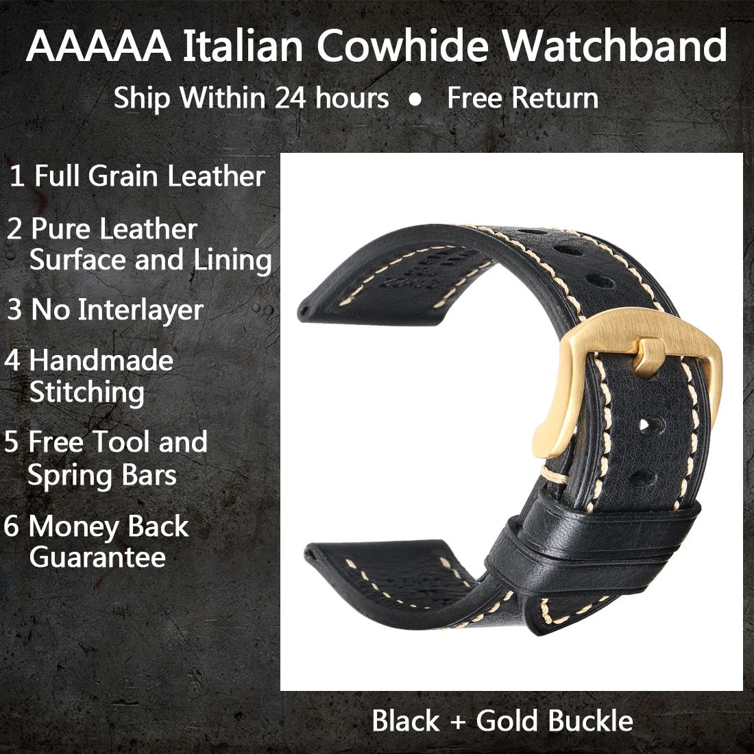 MAIKES Watch Band Handmade  Leather Strap 20mm 22mm 24mm Men With Stainless Steel Buckle For Panerai Tissot Watchband