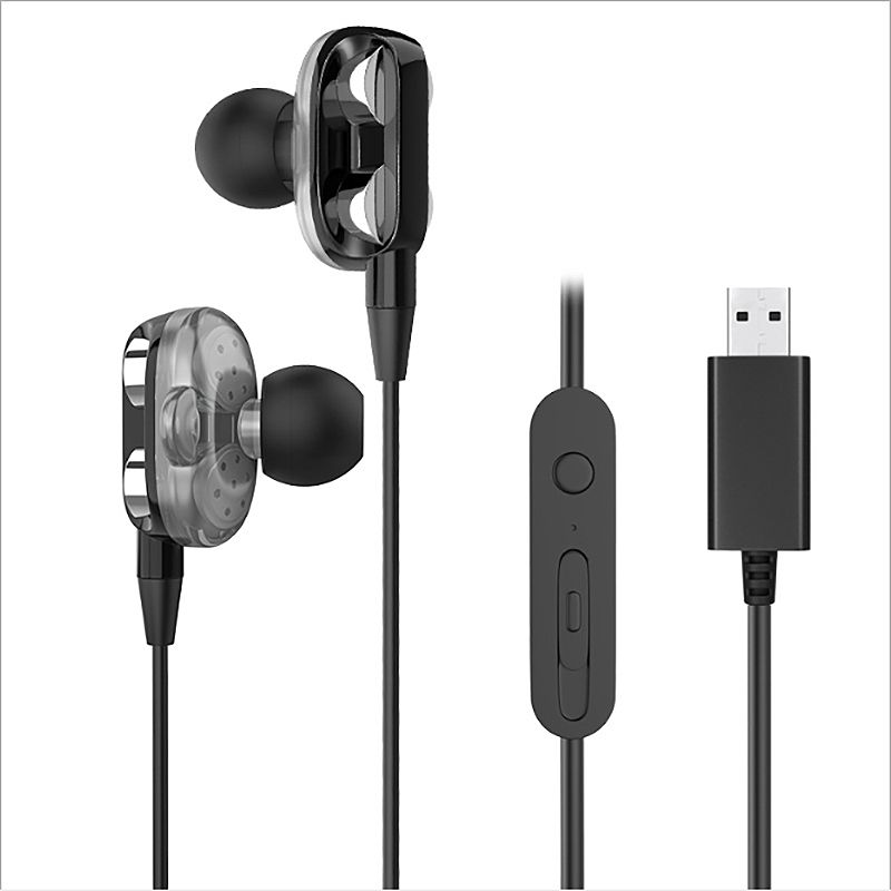 HiFi Game Headset Quad-Core Dual Drive Unit Stereo Subwoofer Noise Reduction Headphone Speakers with MIC USB Earphone