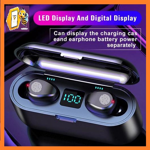F9 Bluetooth Earphone V5.0 TWS Wireless Earphone LED Display Sports Wireless Headset With Microphone