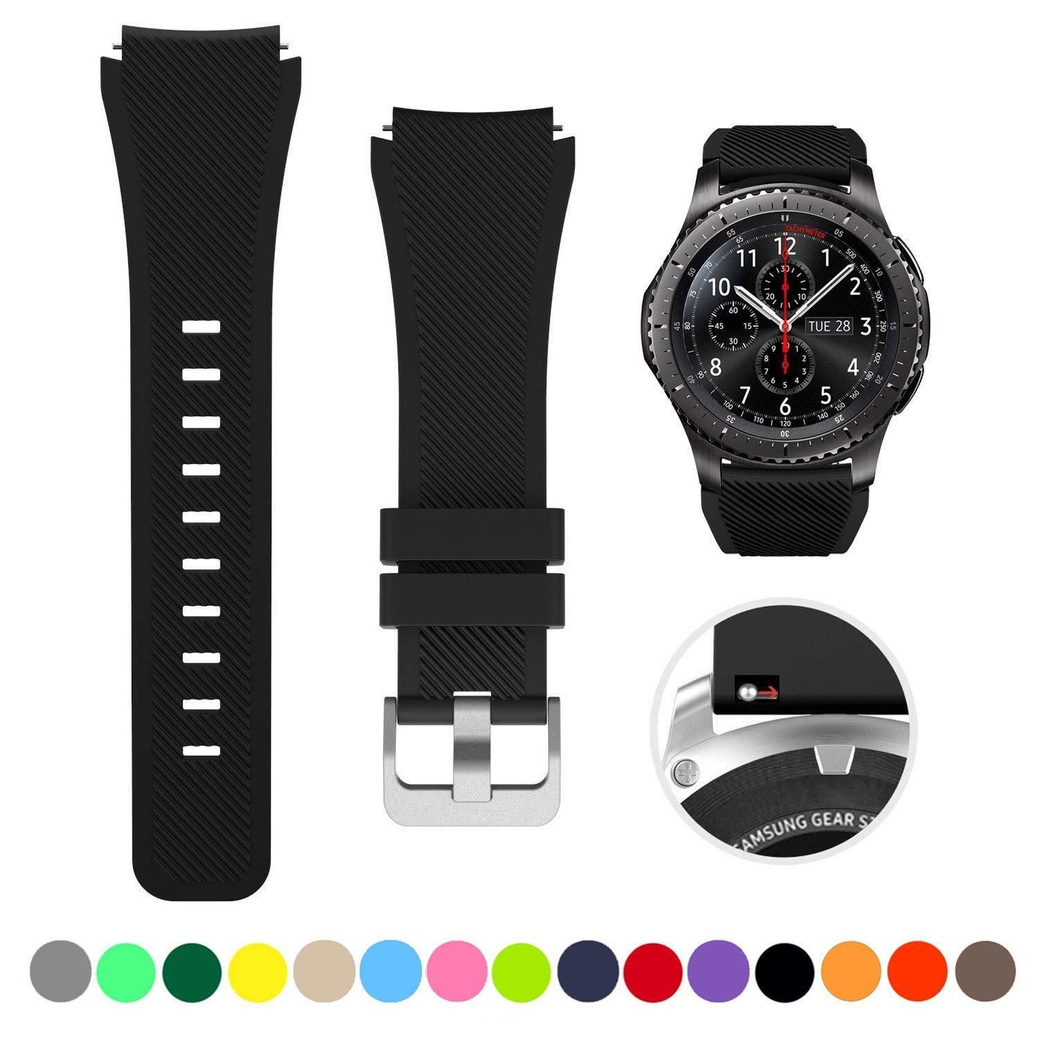 Zenia Watch Strap 22mm Width Classic Silicone for_HUAWEI Watch GT Active/46mm, for_Samsung Gear S3 Frontier/Classic Watch