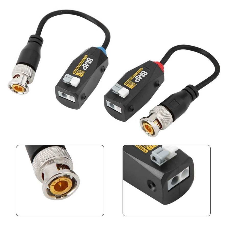 1 Pair 8MP High Definition Spliced Passive Video Balun Push-terminal Twisted Transmitter