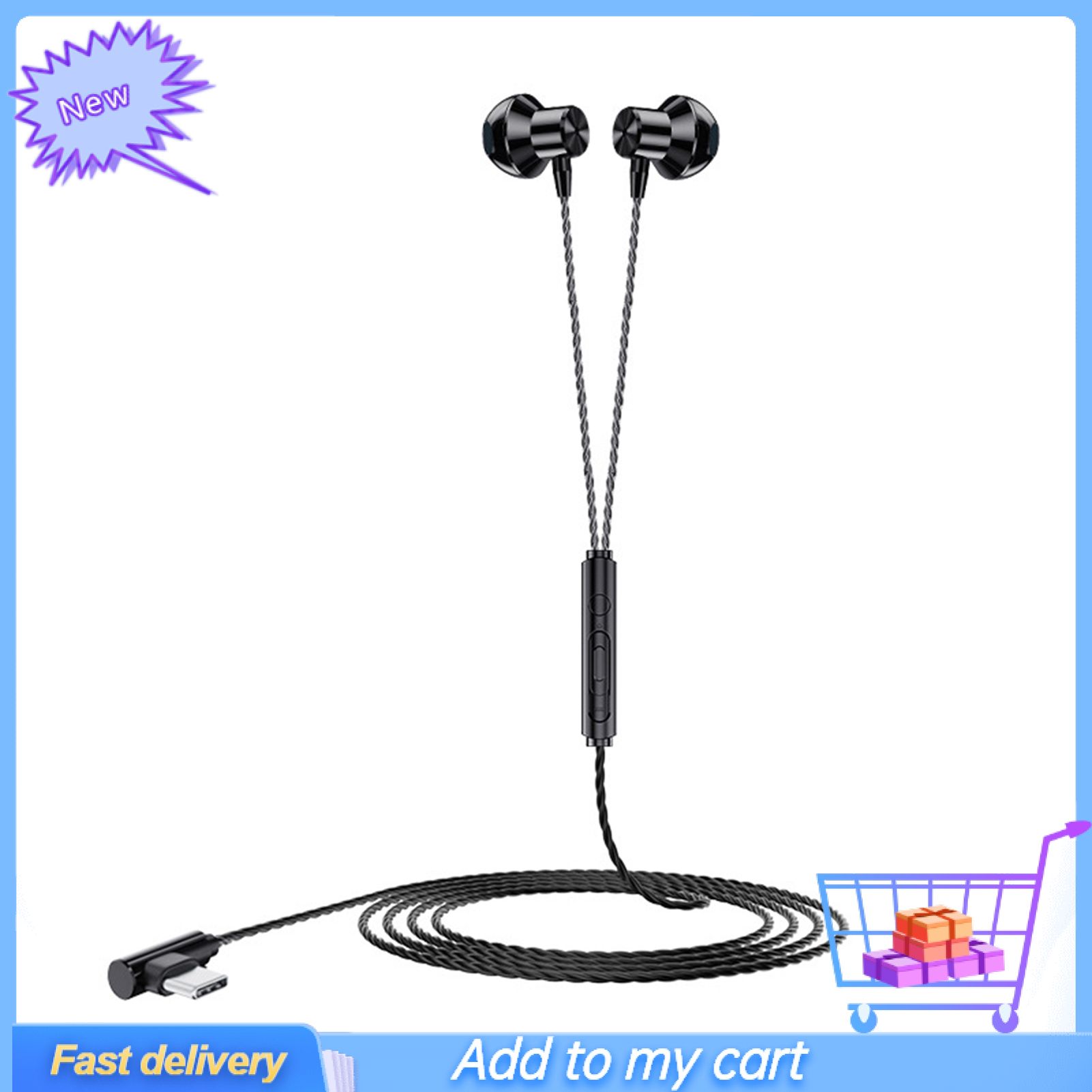 In-ear Wired Control Stereo Type-C Earphone Earbuds Sport Headset with Mic for Mobile Phone