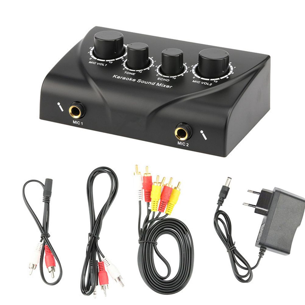 Pro Porle Mini Digital Audio Sound Karaoke Echo Mixer System Machine Dual Mic Inputs Karaoke Audio Mixer For Family KTV company stage