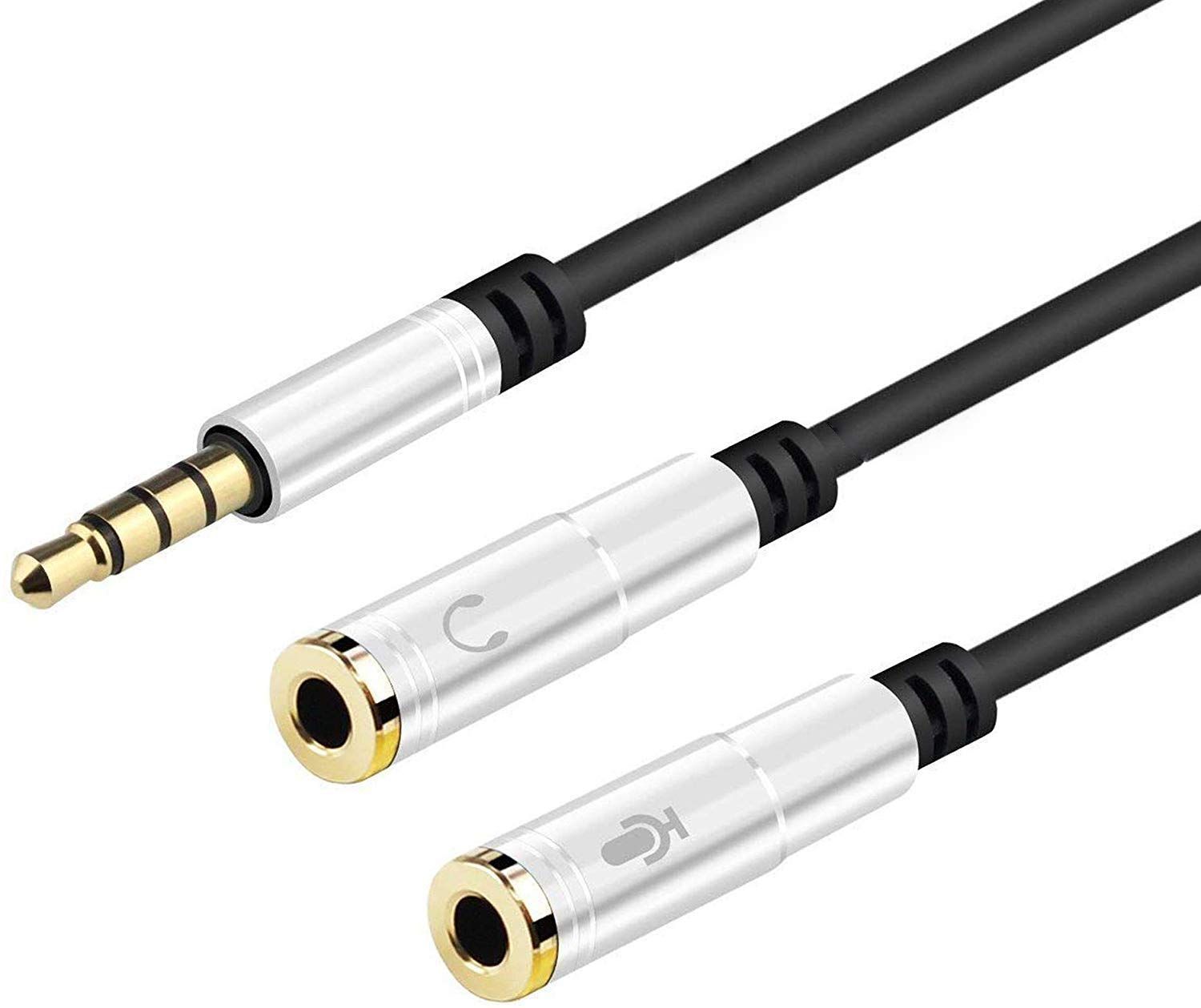 Silver-Universal Earphone Splitter Cable of 3.5mm Jack Male 1 to 2 Female Dual Y Splitter Earphone Headphone Audio Cable Adapter for all 3.5mm Earphones #6300613