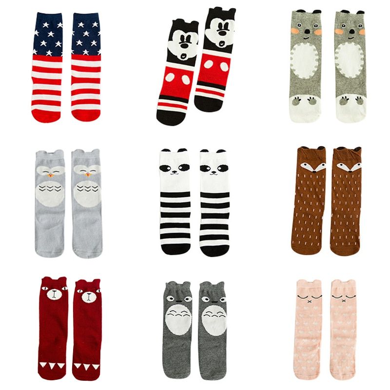 Lovely Cartoon Fox panda Baby Socks Knee High Girls Boys Toddler Socks Long Tube Animal Infant Soft Cotton Socks Kids 0 to 3 y