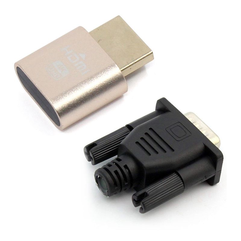 2 Pcs VGA Virtual Display Adapter: 1 Pcs HDMI DDC EDID Dummy Plug Headless Ghost Display Emulator Lock Plate & 1 Pcs Male Dummy Plug EDID Headless Ghost Emulator Lock Plate