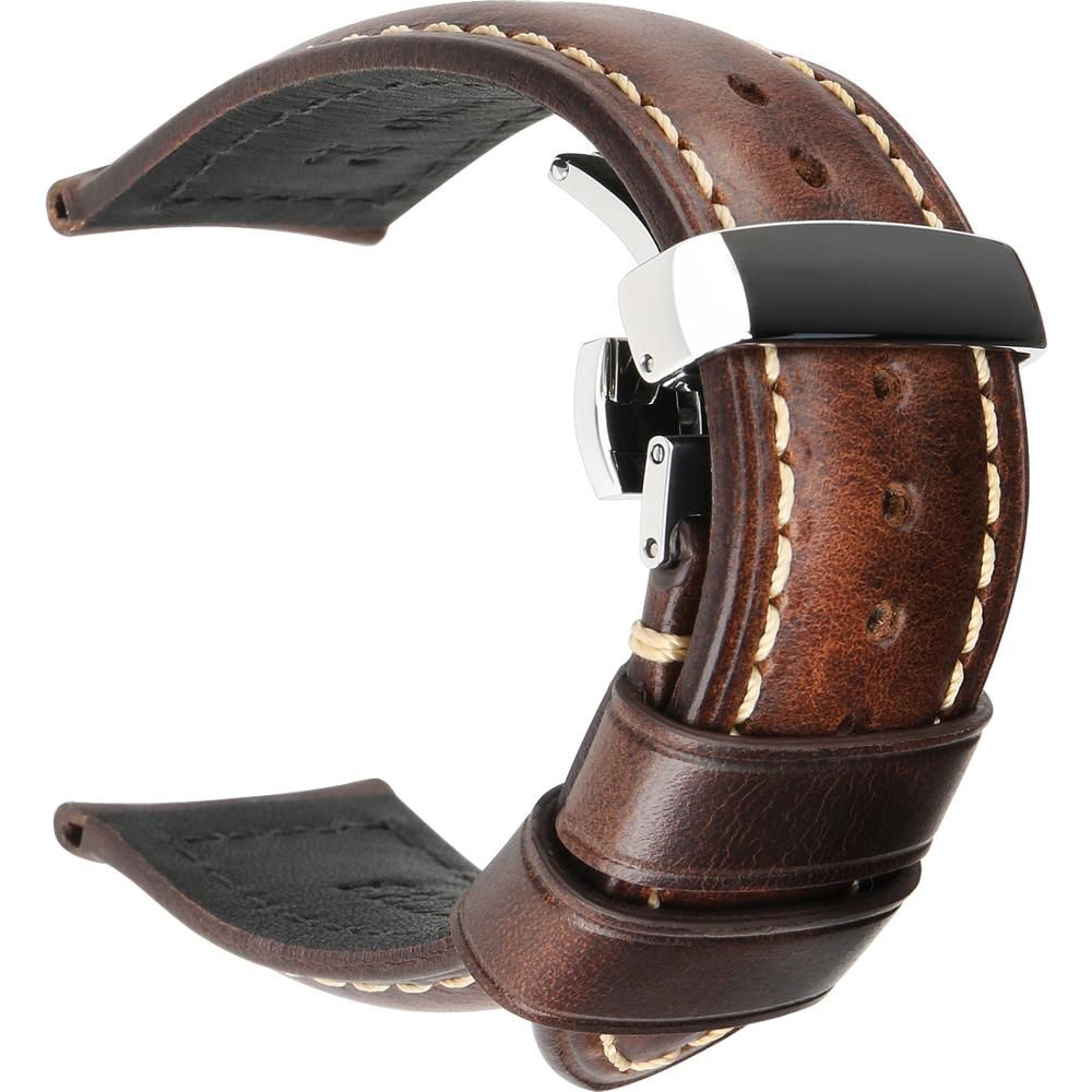 MAIKES  Leather Watchband 18mm-24mm Calf Leather Watch Band Butterfly Buckle Strap Bracelet Accessories Wristbands