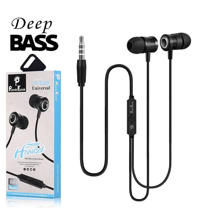 PunnkFunnk 1.2M  Metal Wired Earphones Extra Bass Stereo In ear headset with Mic Volume Control   for iPhone Samsung huawei LG
