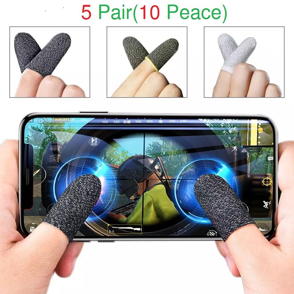 5 Pair(10 Pcs) Breathable PUBG Mobile Finger Sleeve / Sweatproof Gloves for PUBG Mobile Gaming - Black / Finger Grip For Gaming / PUBG Finger Sleeves / PUBG Finger Gloves / PUBG Finger Cover / PUBG Finger Grip / Free Fire Fiinger Sleeves