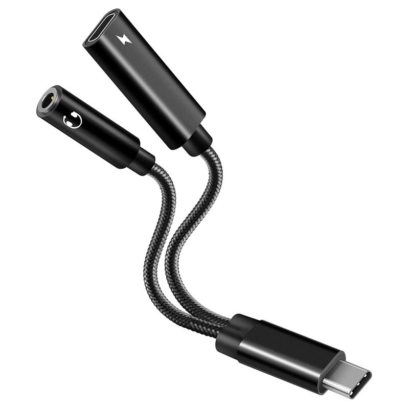 USB C to 3.5mm Headphone Jack Adapter 2 in 1,Audio Cable with PD 60W Fast Charging for Galaxy S21 S20 Ultra S20