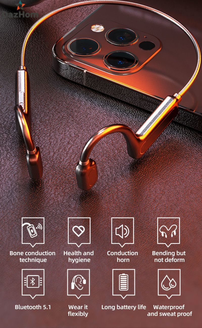 Bluetooth 5.1 Earphones Sports Wireless Headset Ear-hook Bone Conduction Stereo HIFI Headphones with Microphone with abrasive resistance