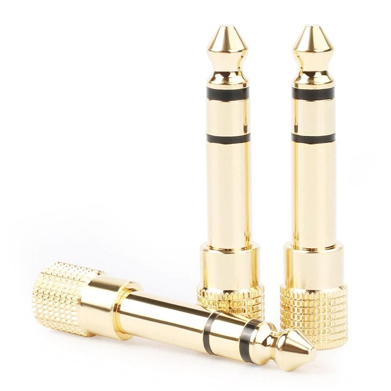 1pcs Jack 6.35mm Male Plug To 3.5mm Female Jack Audio Connector Headphone Amplifier Audio Adapter Microphone AUX 6.3 3.5mm Jack Plug - golden