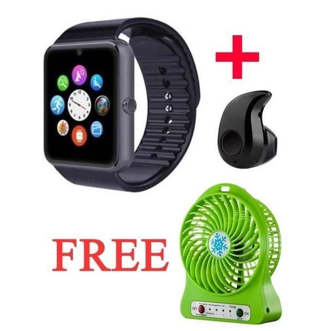 Combo of GT08 Smart Watch and Mini Bluetooth Earphone and Portable Fan