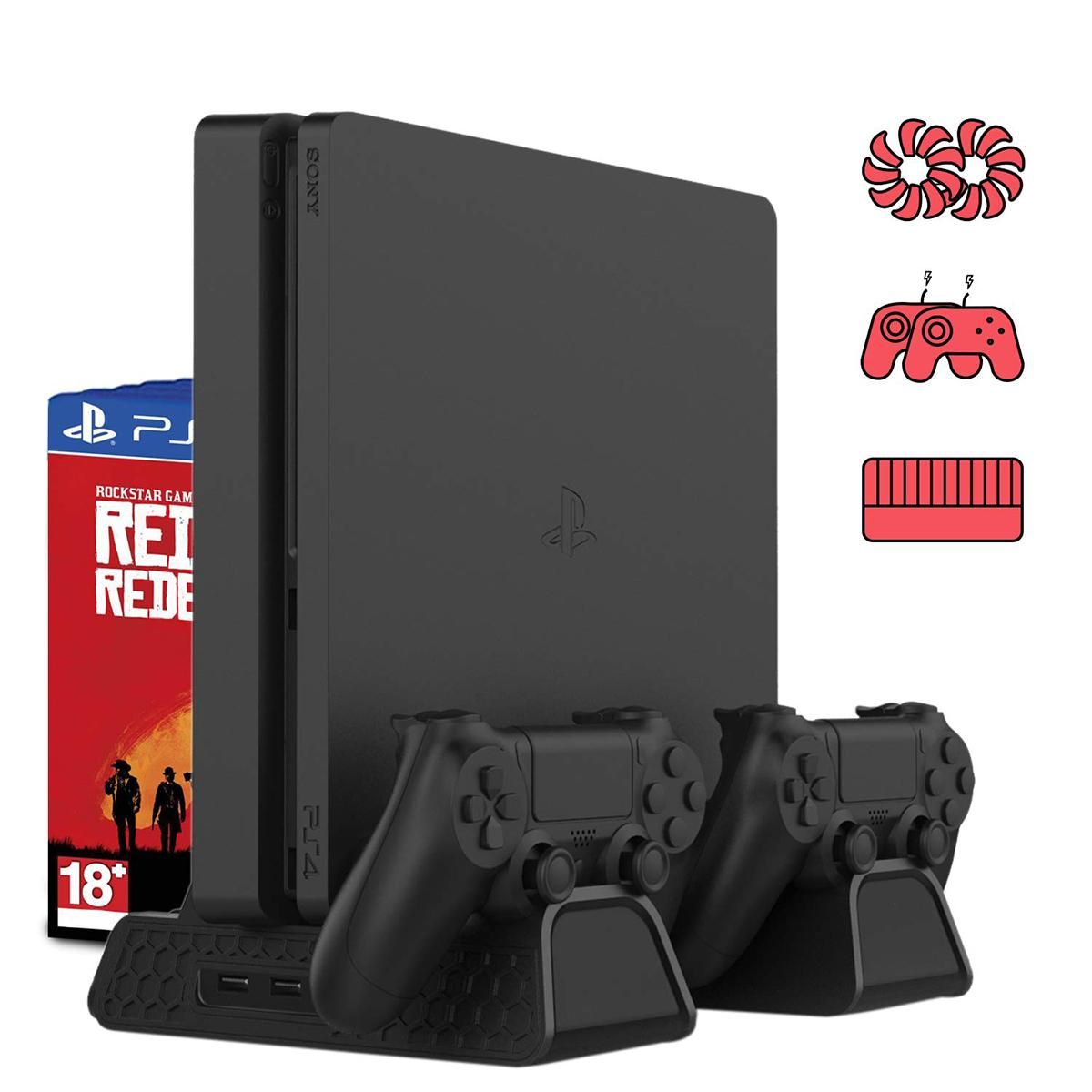 Vertical Stand Cooling Dock For PS4/PS4 Pro/PS4 Slim With Dual Controller Charger Station 3 Cooling Fans 12 Game Disk Slot