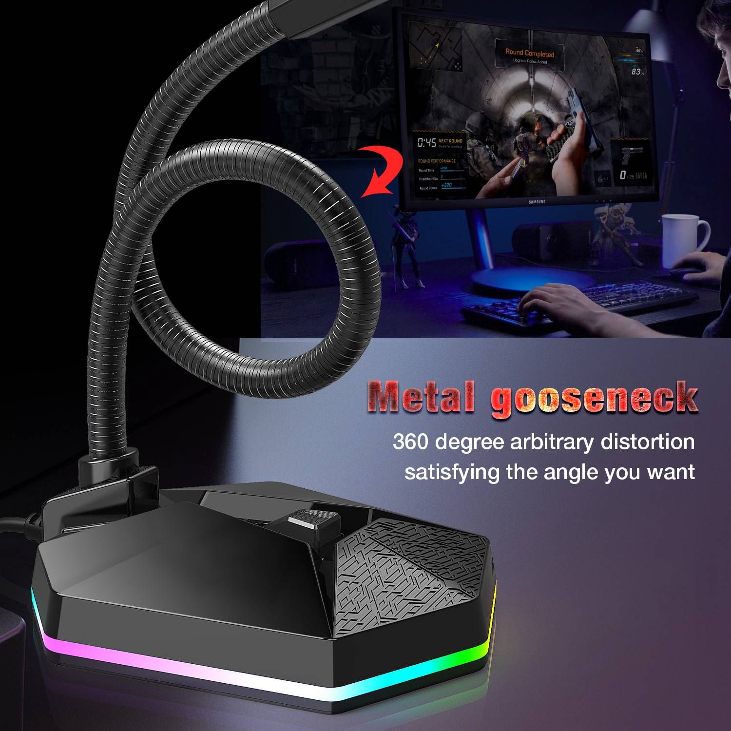 Desktop Capacitive 360 degree Omnidirectional Pickup RGB USB Microphone for Voice Video Chat Conference Lecture