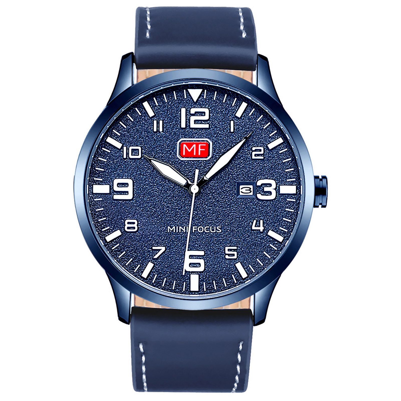 MINI FOCUS Men Stylish Faux Leather Strap Arabic Numerals Dial Quartz Wristwatch