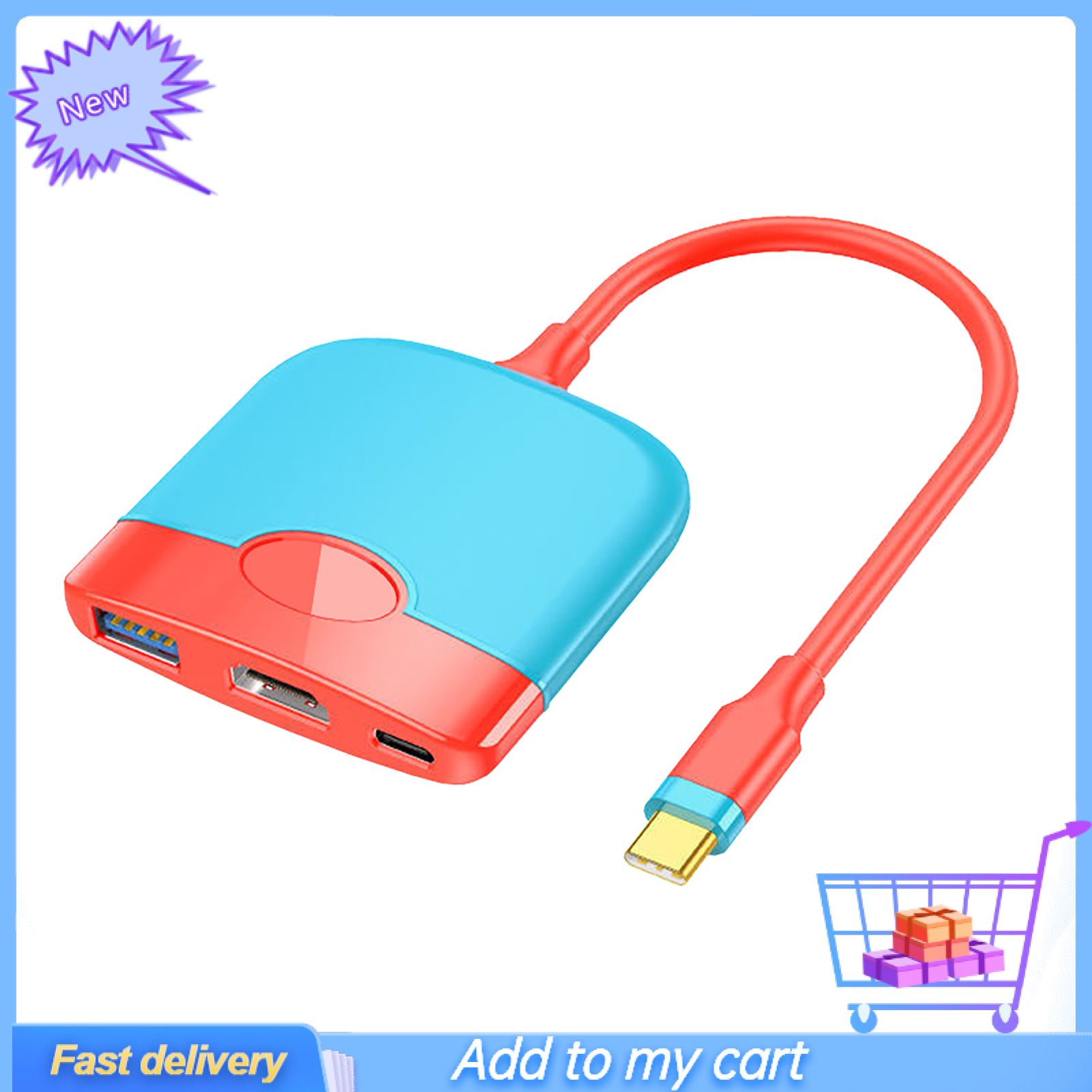 DJ1021 Docking Station 3-in-1 4K Resolution Portable HDMI-compatible PD USB3.0 Splitter Hub Adapter for Nintendo Switch