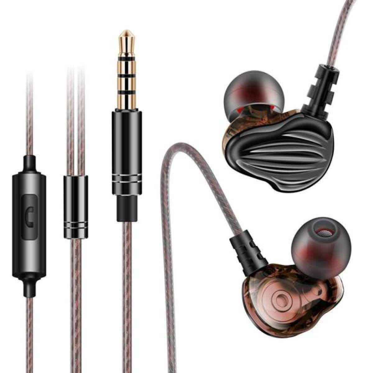 QKZ CK4 3.5mm Wired Headphones Dual Moving Coil Headset In-ear Sport Earbuds Heavy Bass Music